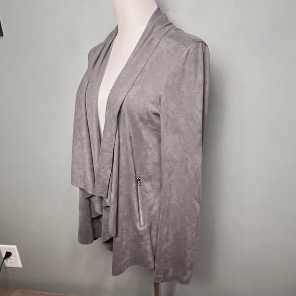 Dana Buchman Gray Faux Suede Draped Open Front Jacket Medium - Picture 7 of 10